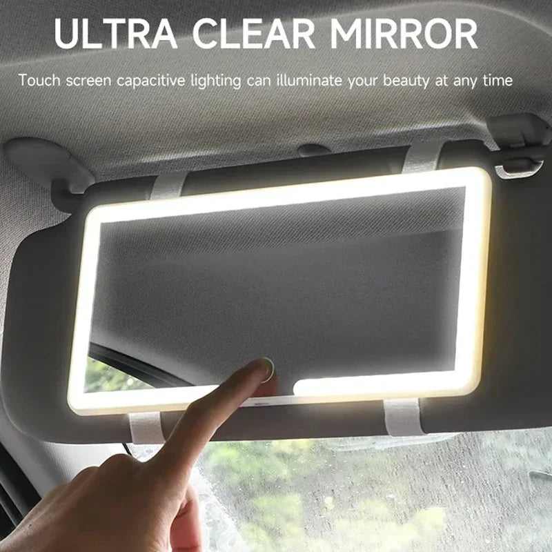 LED Light Mode Stepless Dimming Sun Visor Vanity Mirror Rechargeable Touch Sensor Vanity Mirror Convenient Car Vanity Mirror